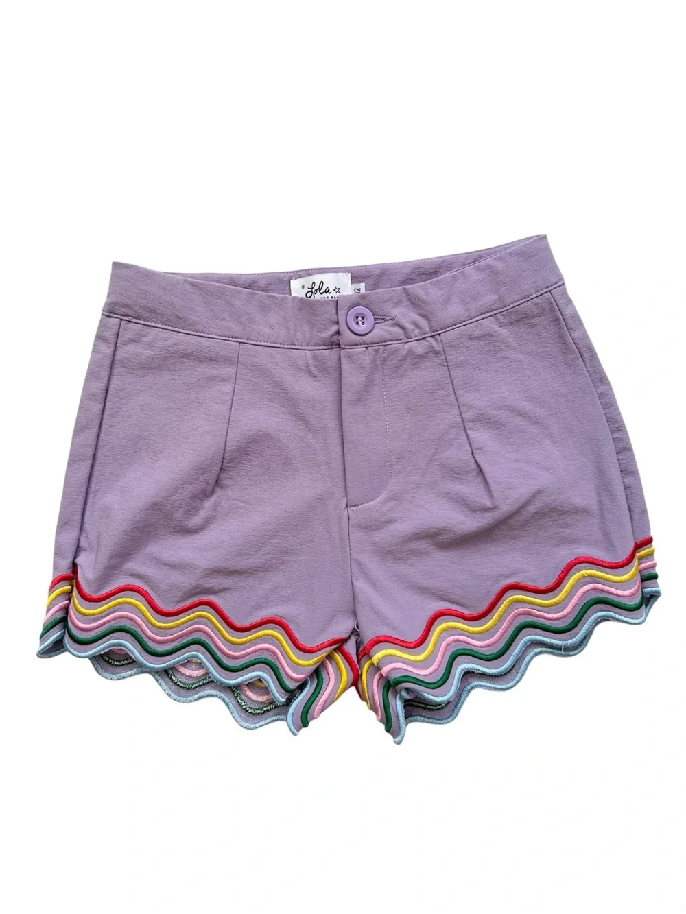 Lola and The Boys Rainbow Wave Short Set Purple With Multicolor Stitching Sz 12